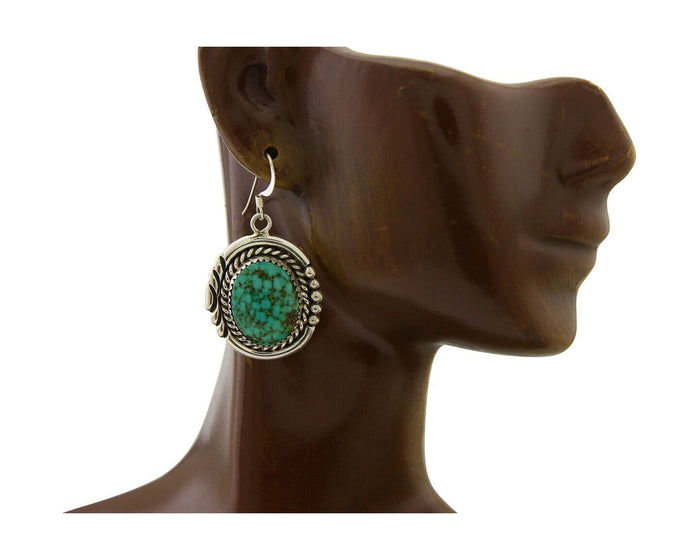 Navajo Earrings 925 Silver Dangle Natural Spiderweb Turquoise Native Artist C80s