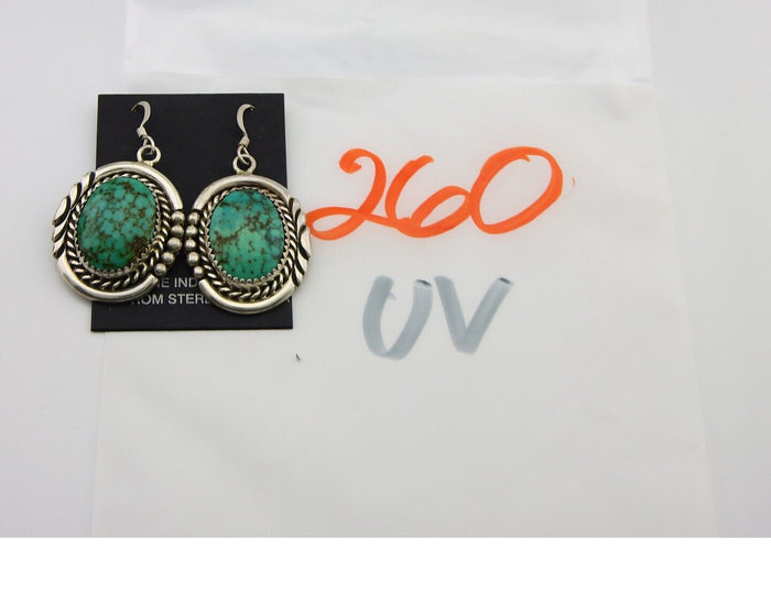 Navajo Earrings 925 Silver Dangle Natural Spiderweb Turquoise Native Artist C80s