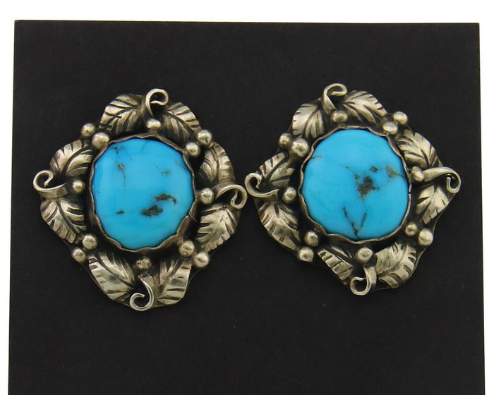 Navajo Earrings 925 Silver Dangle Natural Turquoise Native Artist C.80's