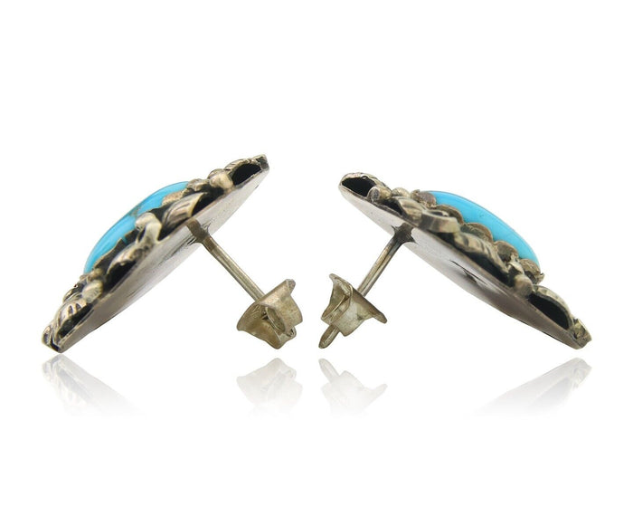 Navajo Earrings 925 Silver Dangle Natural Turquoise Native Artist C.80's