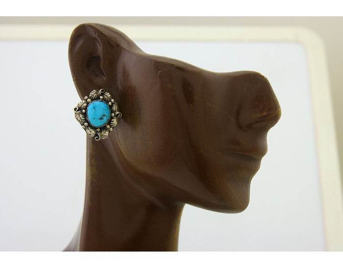 Navajo Earrings 925 Silver Dangle Natural Turquoise Native Artist C.80's