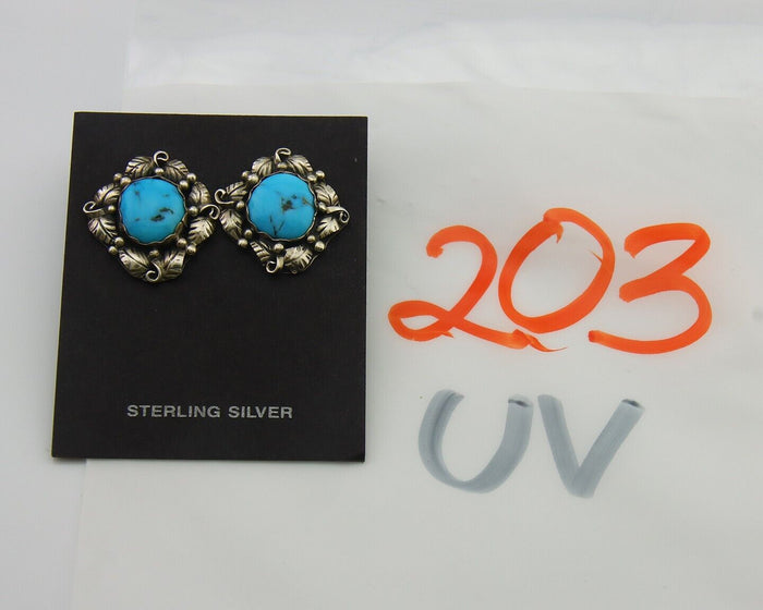 Navajo Earrings 925 Silver Dangle Natural Turquoise Native Artist C.80's