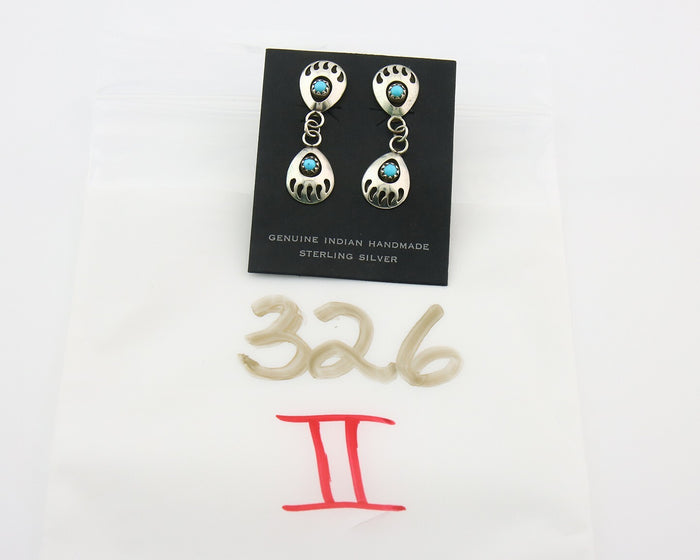 Navajo Earrings 925 Silver Dangle Paw Turquoise Native American Artist C.80's
