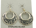 Navajo Earrings 925 Silver Dangle Pictograph Native American Artist C.80's