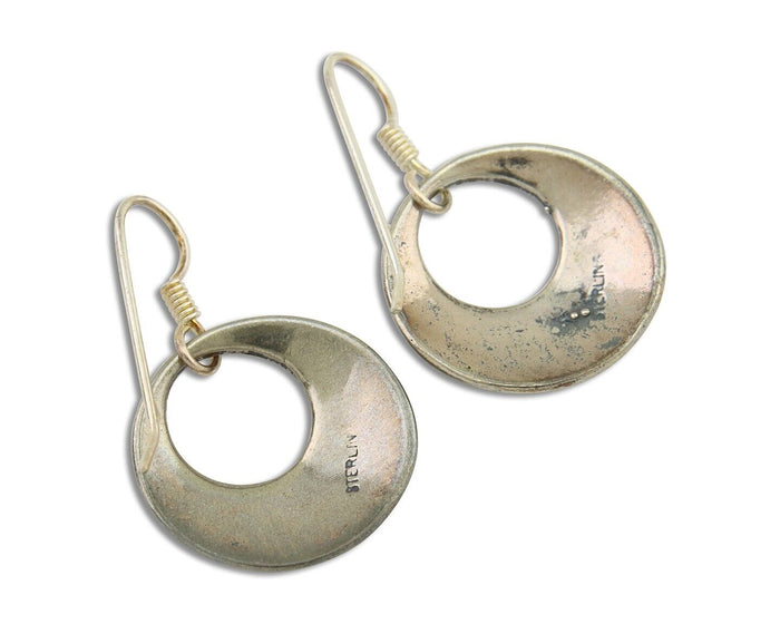 Navajo Earrings 925 Silver Dangle Pictograph Native American Artist C.80's