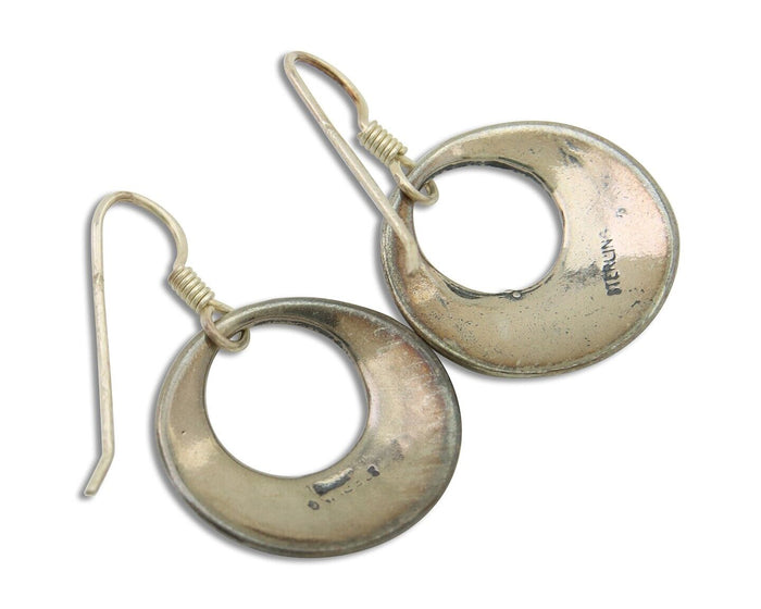 Navajo Earrings 925 Silver Dangle Pictograph Native American Artist C.80's