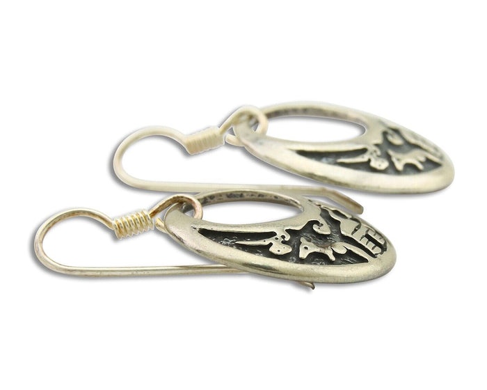 Navajo Earrings 925 Silver Dangle Pictograph Native American Artist C.80's