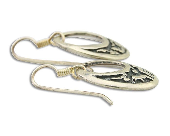 Navajo Earrings 925 Silver Dangle Pictograph Native American Artist C.80's
