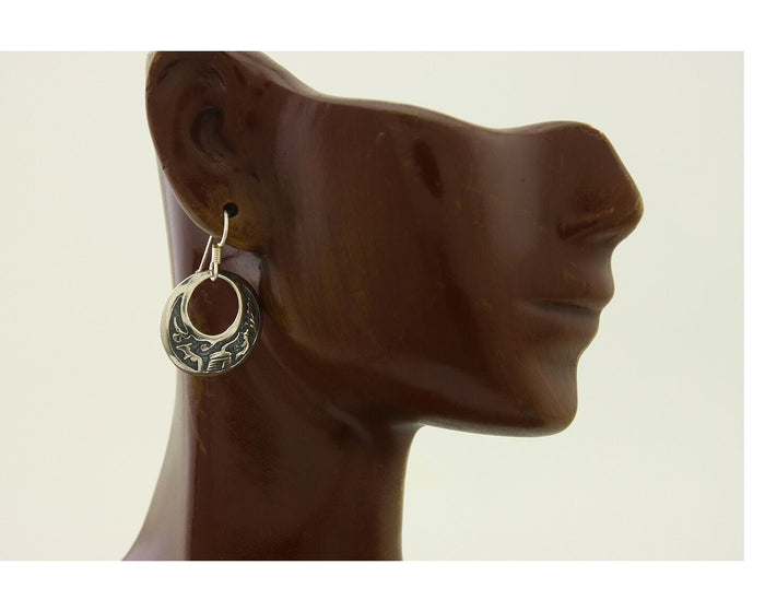 Navajo Earrings 925 Silver Dangle Pictograph Native American Artist C.80's