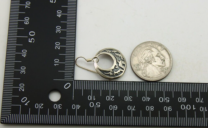 Navajo Earrings 925 Silver Dangle Pictograph Native American Artist C.80's