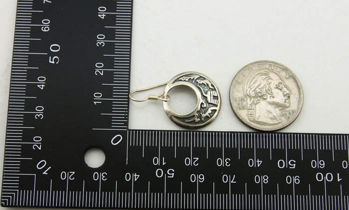 Navajo Earrings 925 Silver Dangle Pictograph Native American Artist C.80's