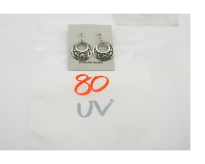 Navajo Earrings 925 Silver Dangle Pictograph Native American Artist C.80's