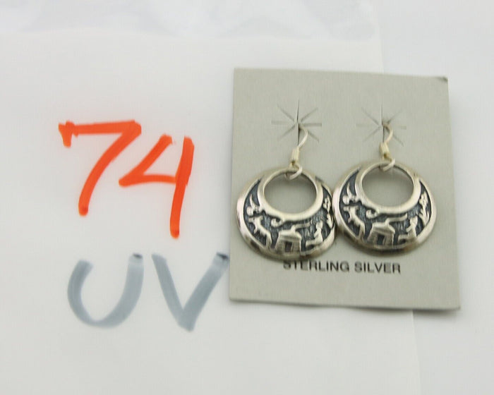 Navajo Earrings 925 Silver Dangle Pictograph Native American Artist C.80's
