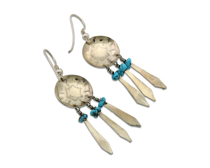 Navajo Earrings 925 Silver Dream Catcher Natural Turquoise Native Artist C.80's