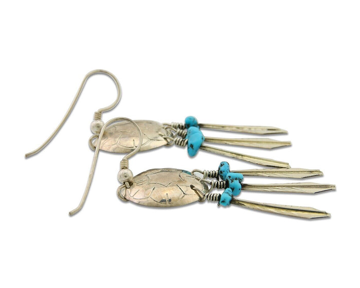 Navajo Earrings 925 Silver Dream Catcher Natural Turquoise Native Artist C.80's