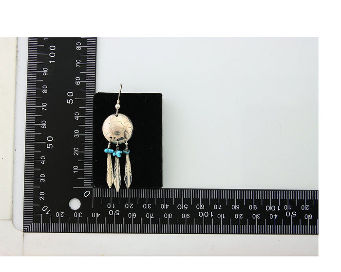 Navajo Earrings 925 Silver Dream Catcher Natural Turquoise Native Artist C.80's