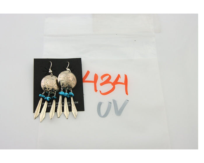 Navajo Earrings 925 Silver Dream Catcher Natural Turquoise Native Artist C.80's