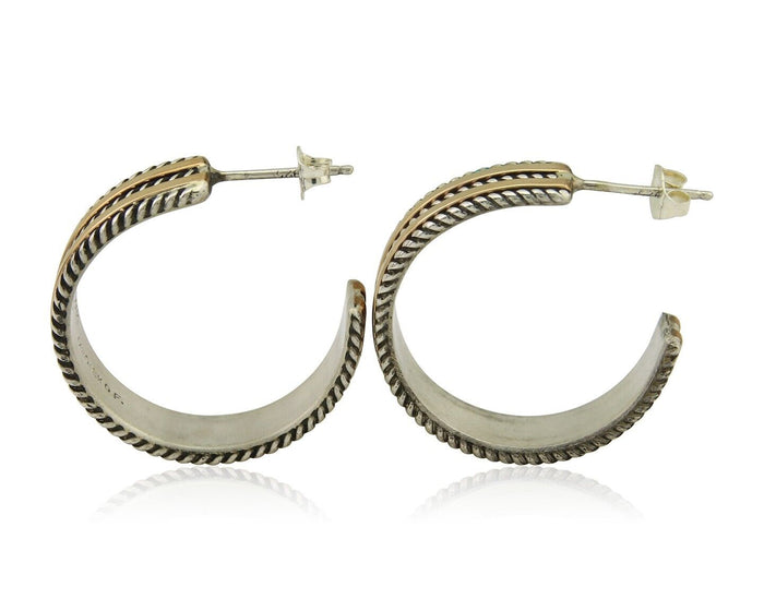 Navajo Earrings 925 Silver & Gold Handmade Artist Signed Tom Hawk C.80's