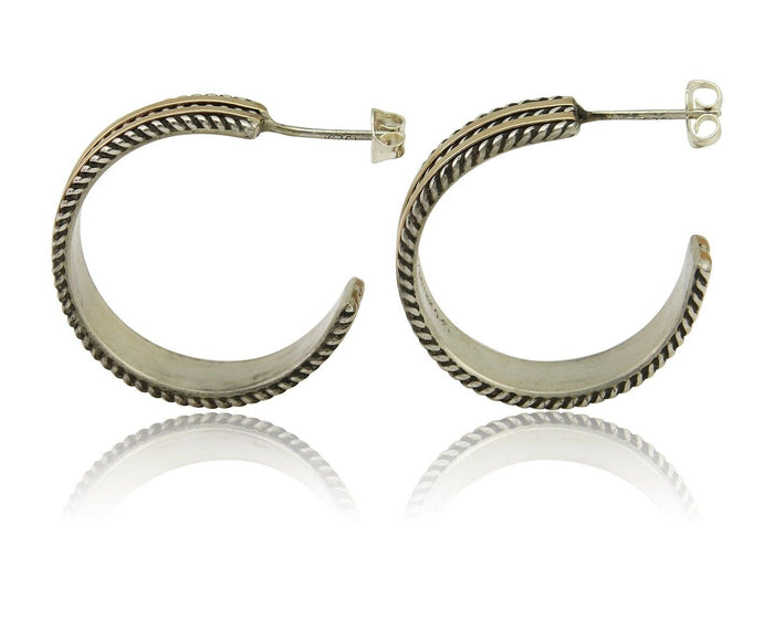 Navajo Earrings 925 Silver & Gold Handmade Artist Signed Tom Hawk C.80's