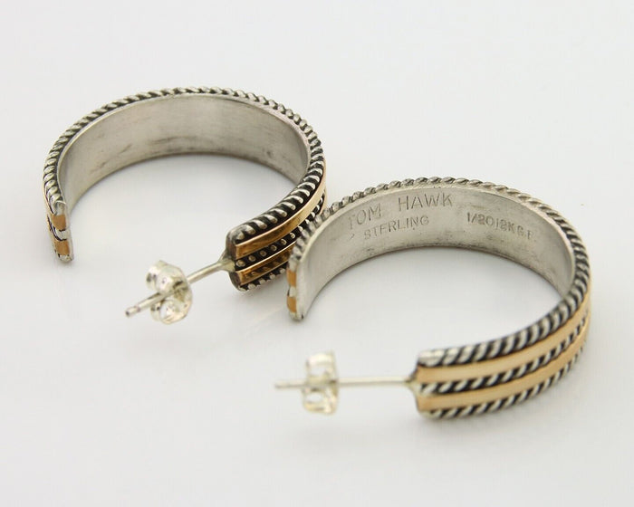 Navajo Earrings 925 Silver & Gold Handmade Artist Signed Tom Hawk C.80's