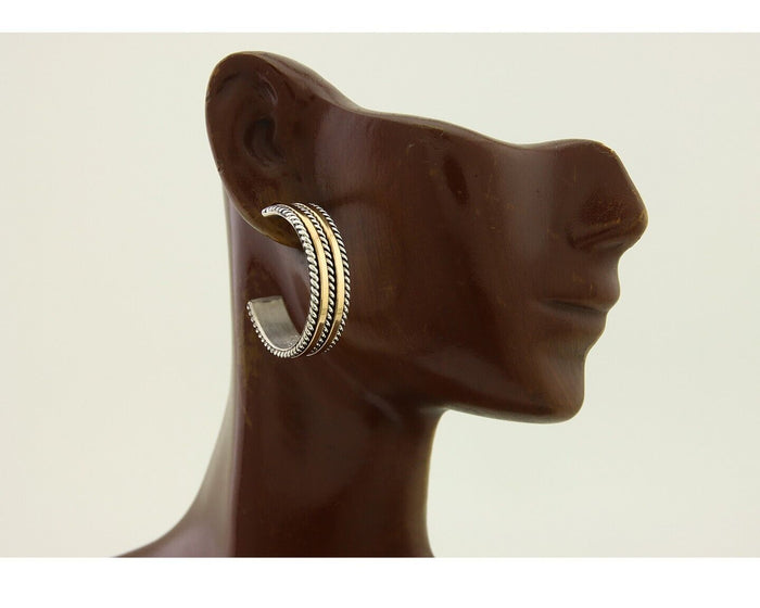 Navajo Earrings 925 Silver & Gold Handmade Artist Signed Tom Hawk C.80's