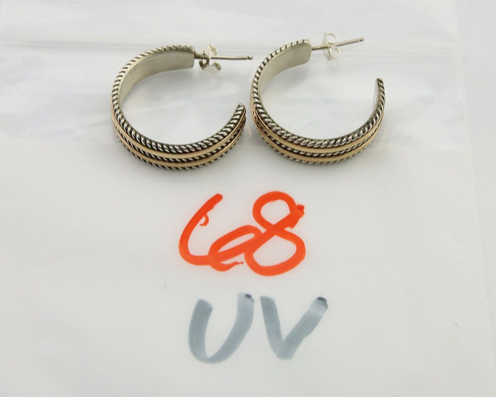 Navajo Earrings 925 Silver & Gold Handmade Artist Signed Tom Hawk C.80's