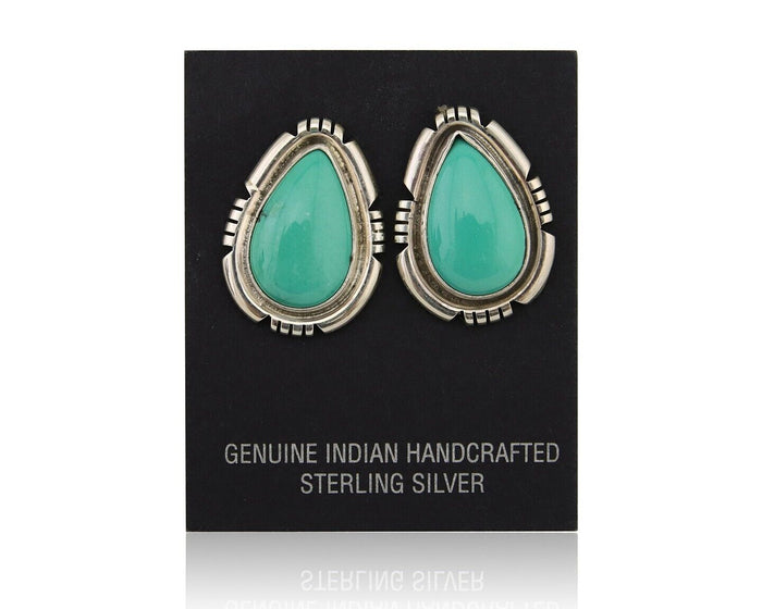 Navajo Earrings 925 Silver Green Turquoise Artist Signed Benjamin Piaso Jr C.80s