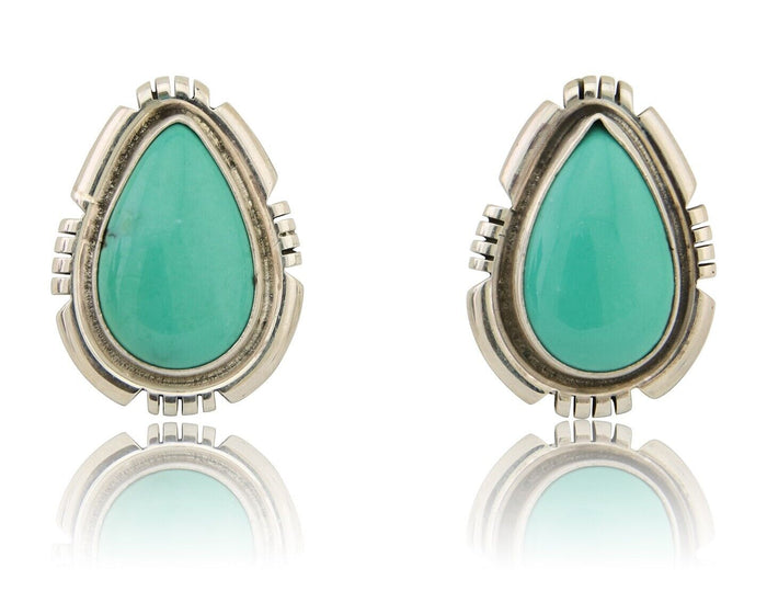 Navajo Earrings 925 Silver Green Turquoise Artist Signed Benjamin Piaso Jr C.80s