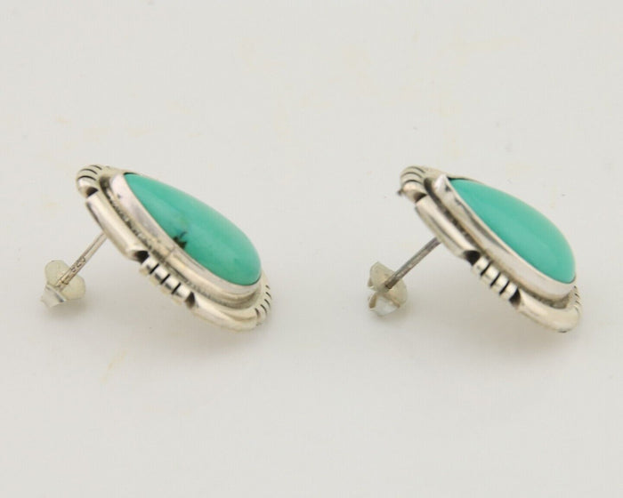 Navajo Earrings 925 Silver Green Turquoise Artist Signed Benjamin Piaso Jr C.80s