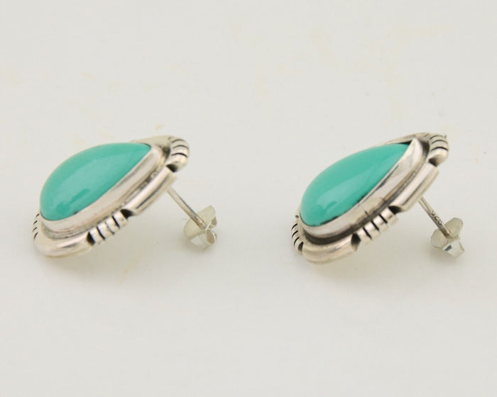Navajo Earrings 925 Silver Green Turquoise Artist Signed Benjamin Piaso Jr C.80s