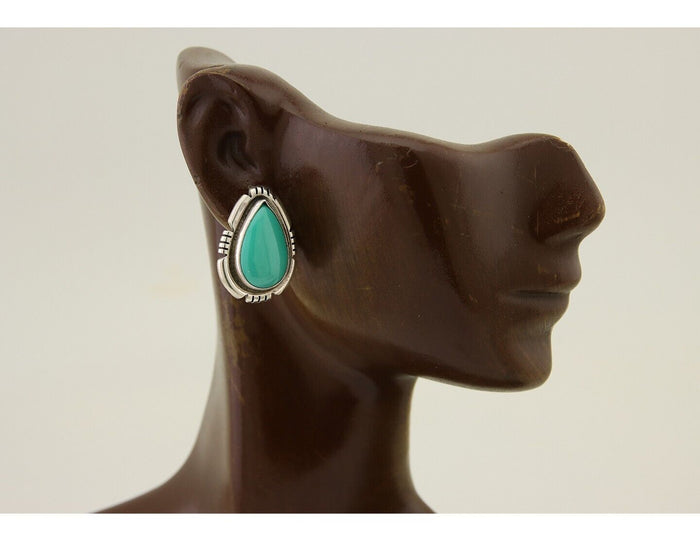 Navajo Earrings 925 Silver Green Turquoise Artist Signed Benjamin Piaso Jr C.80s