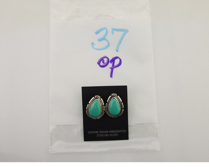 Navajo Earrings 925 Silver Green Turquoise Artist Signed Benjamin Piaso Jr C.80s