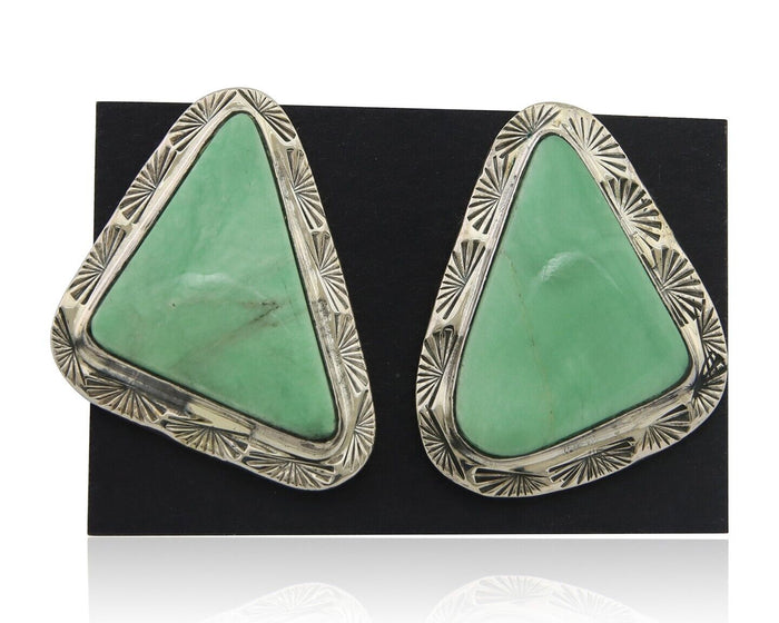 Navajo Earrings 925 Silver Green Turquoise Artist Signed CS C.80's