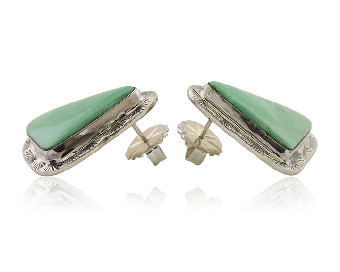 Navajo Earrings 925 Silver Green Turquoise Artist Signed CS C.80's