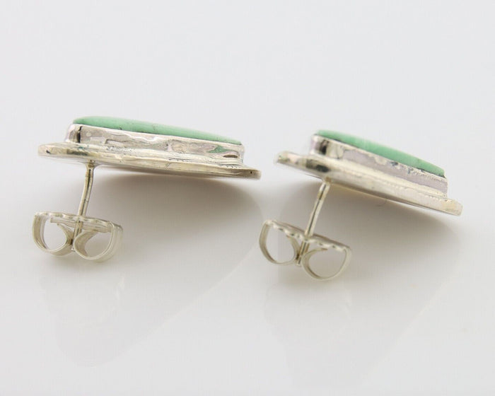 Navajo Earrings 925 Silver Green Turquoise Artist Signed CS C.80's