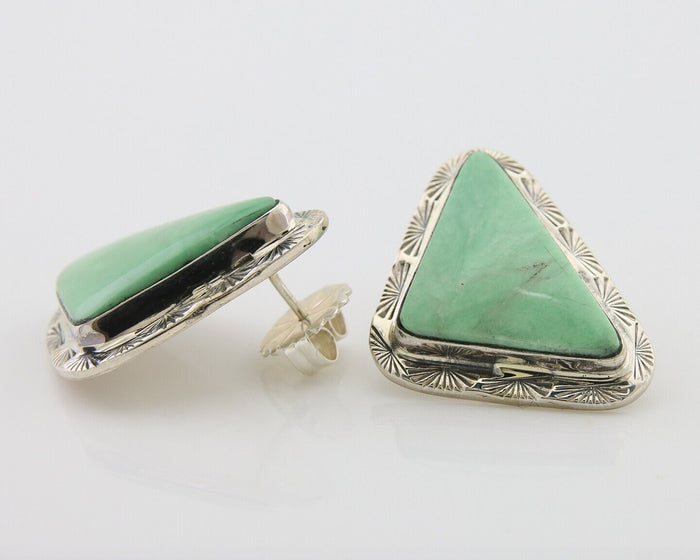Navajo Earrings 925 Silver Green Turquoise Artist Signed CS C.80's
