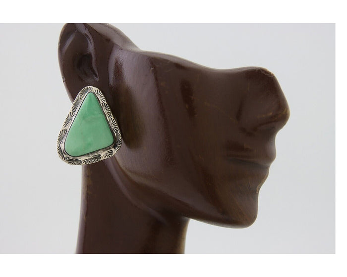 Navajo Earrings 925 Silver Green Turquoise Artist Signed CS C.80's