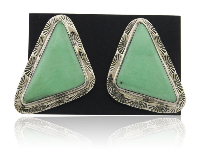 Navajo Earrings 925 Silver Green Turquoise Artist Signed EC C.80's