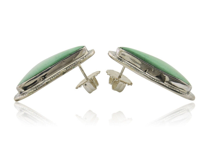 Navajo Earrings 925 Silver Green Turquoise Artist Signed EC C.80's