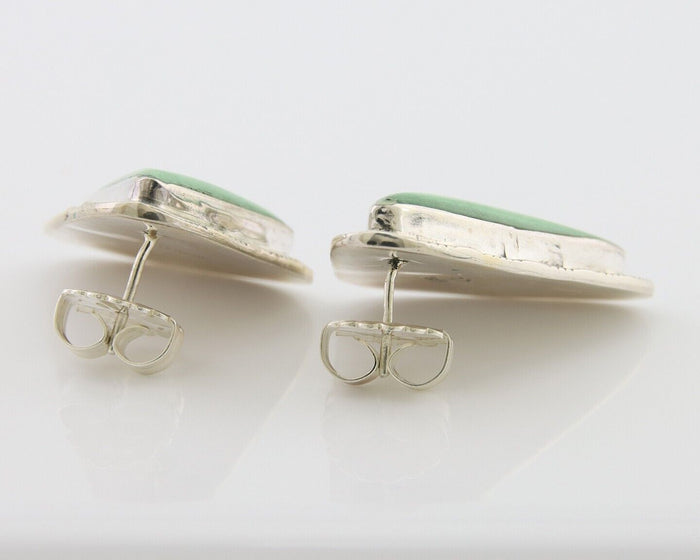 Navajo Earrings 925 Silver Green Turquoise Artist Signed EC C.80's