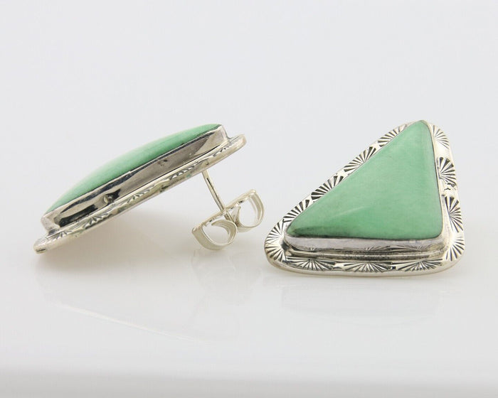 Navajo Earrings 925 Silver Green Turquoise Artist Signed EC C.80's