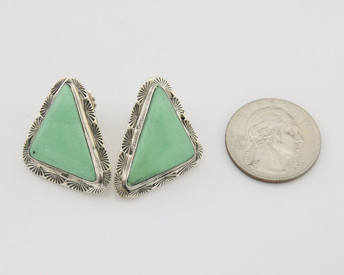 Navajo Earrings 925 Silver Green Turquoise Artist Signed EC C.80's