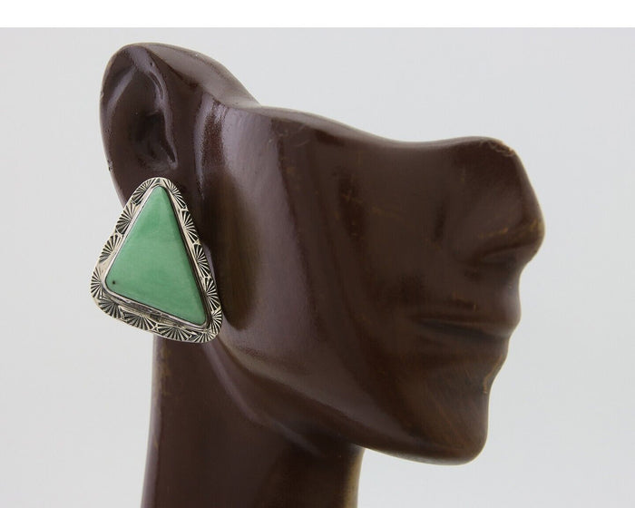 Navajo Earrings 925 Silver Green Turquoise Artist Signed EC C.80's