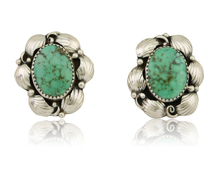 Navajo Earrings 925 Silver Green Turquoise Native Artist C.80's