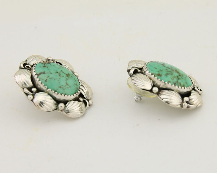 Navajo Earrings 925 Silver Green Turquoise Native Artist C.80's