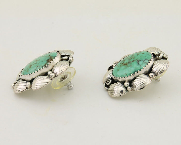 Navajo Earrings 925 Silver Green Turquoise Native Artist C.80's