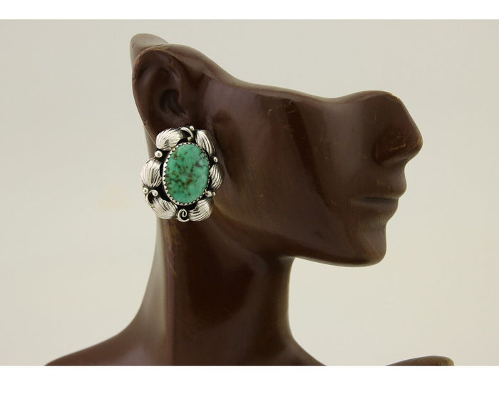Navajo Earrings 925 Silver Green Turquoise Native Artist C.80's