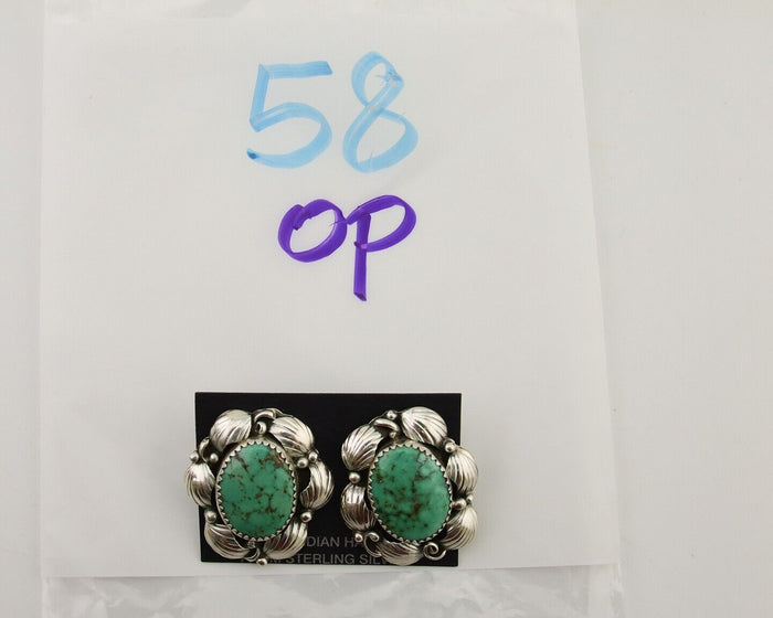 Navajo Earrings 925 Silver Green Turquoise Native Artist C.80's