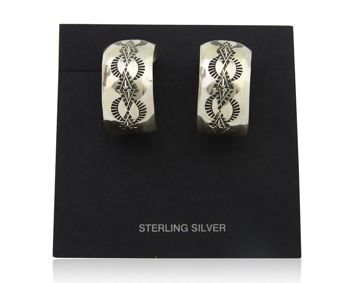 Navajo Earrings 925 Silver Half Hoop Handmade Native American Artist C.80's
