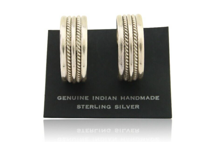 Navajo Earrings 925 Silver Half Hoop Handmade Native American Artist C.80's